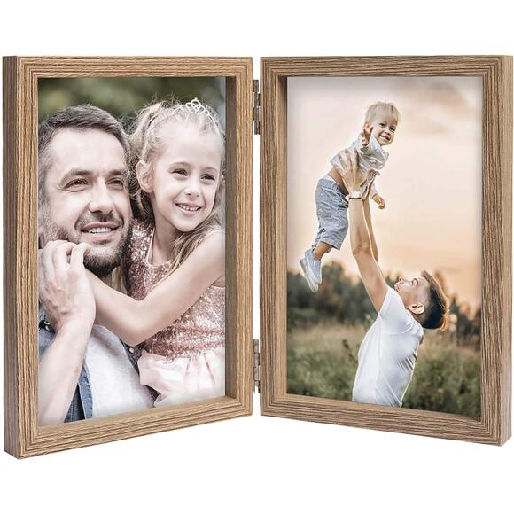 4x6 Dual Picture Frame Double Hinged Vertical Display Tabletop Home Decor - Picture 1 of 4